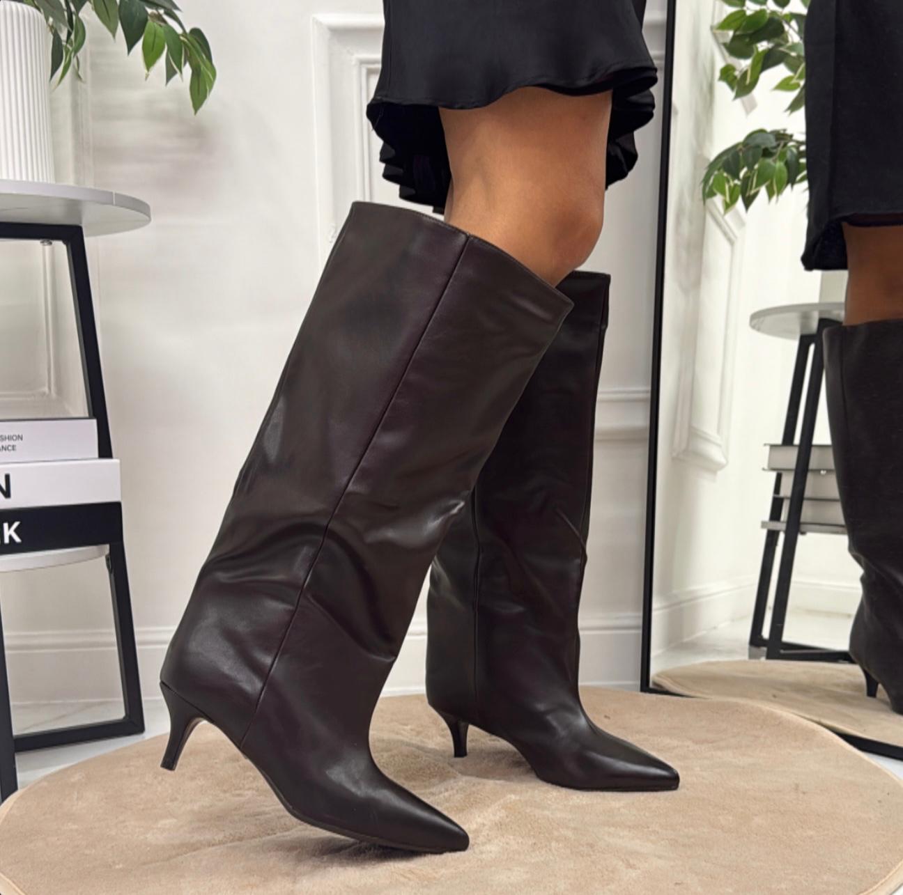 Tahiti - Stivale Donna Alto Tacco Punta Casual Elegante Marrone