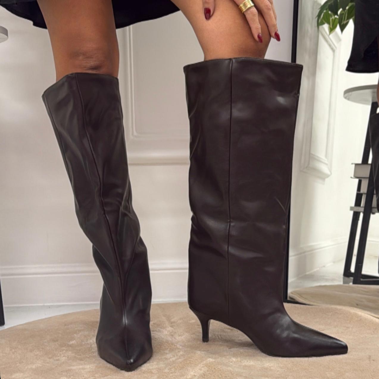 Tahiti - Stivale Donna Alto Tacco Punta Casual Elegante Marrone