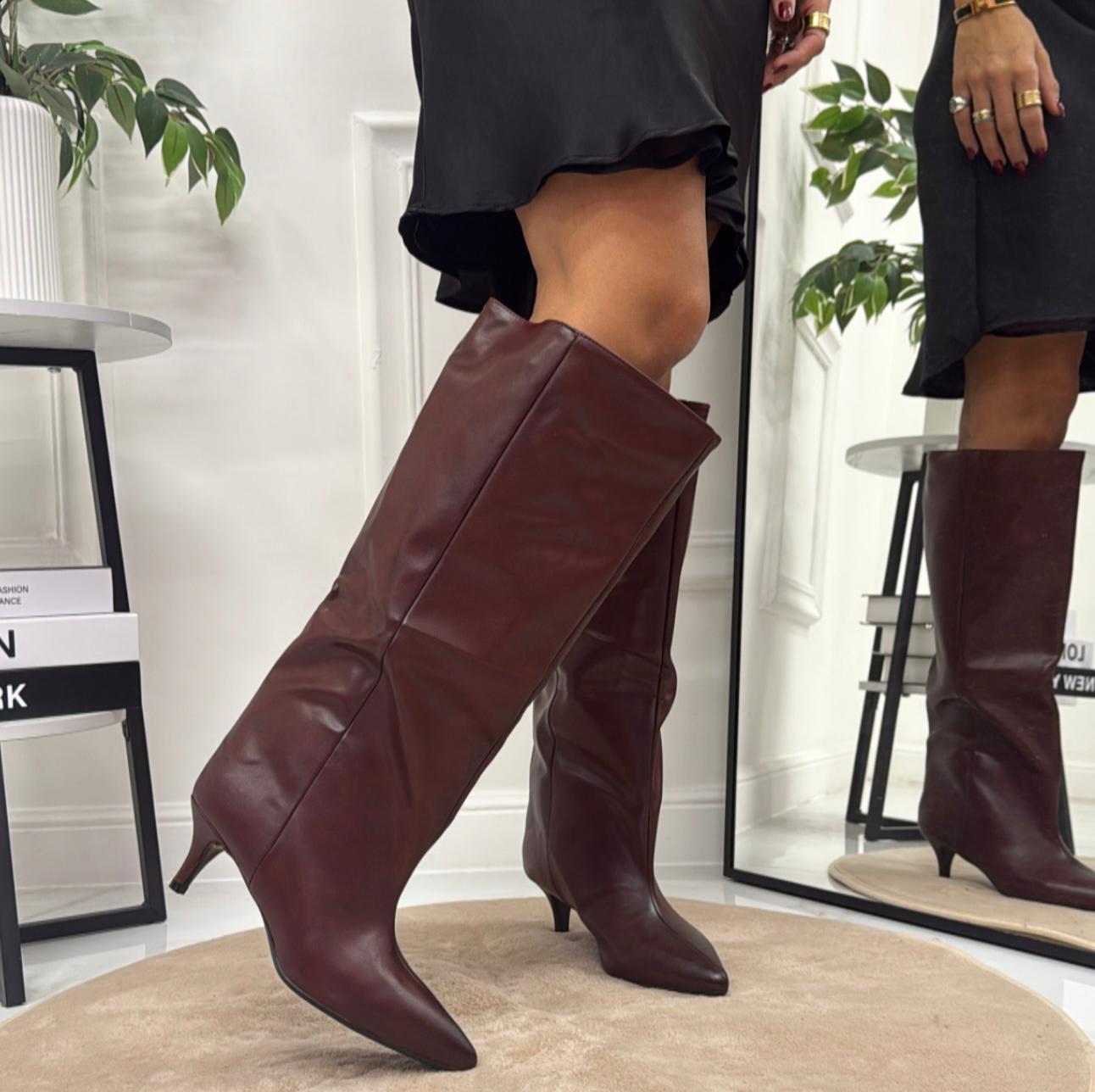 Tahiti - Stivale Donna Alto Tacco Punta Casual Elegante Bordeaux