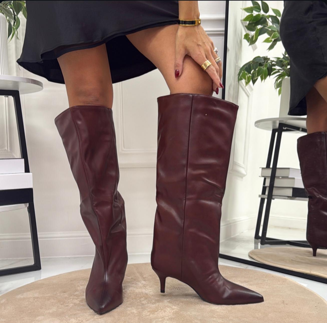 Tahiti - Stivale Donna Alto Tacco Punta Casual Elegante Bordeaux