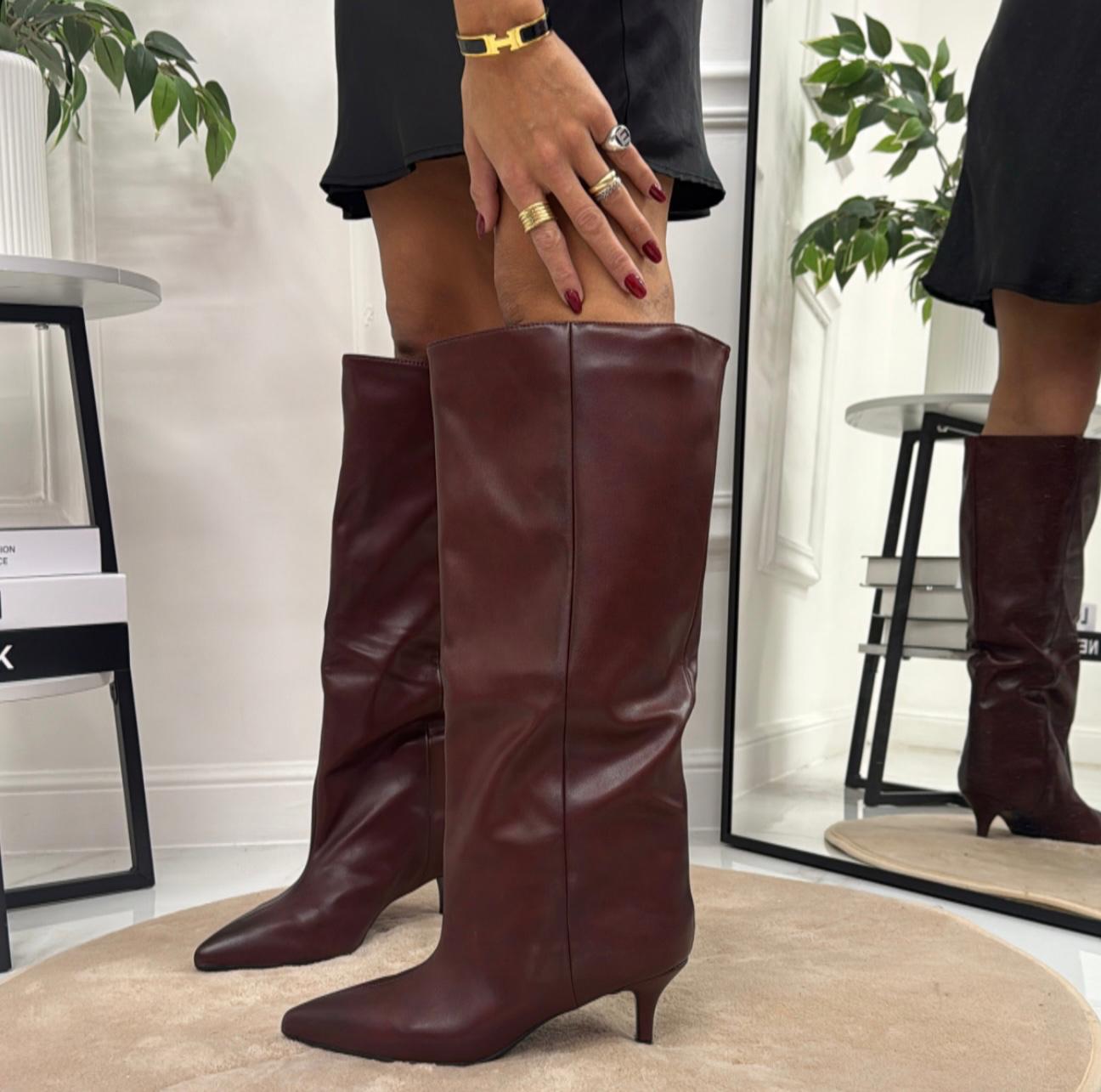 Tahiti - Stivale Donna Alto Tacco Punta Casual Elegante Bordeaux