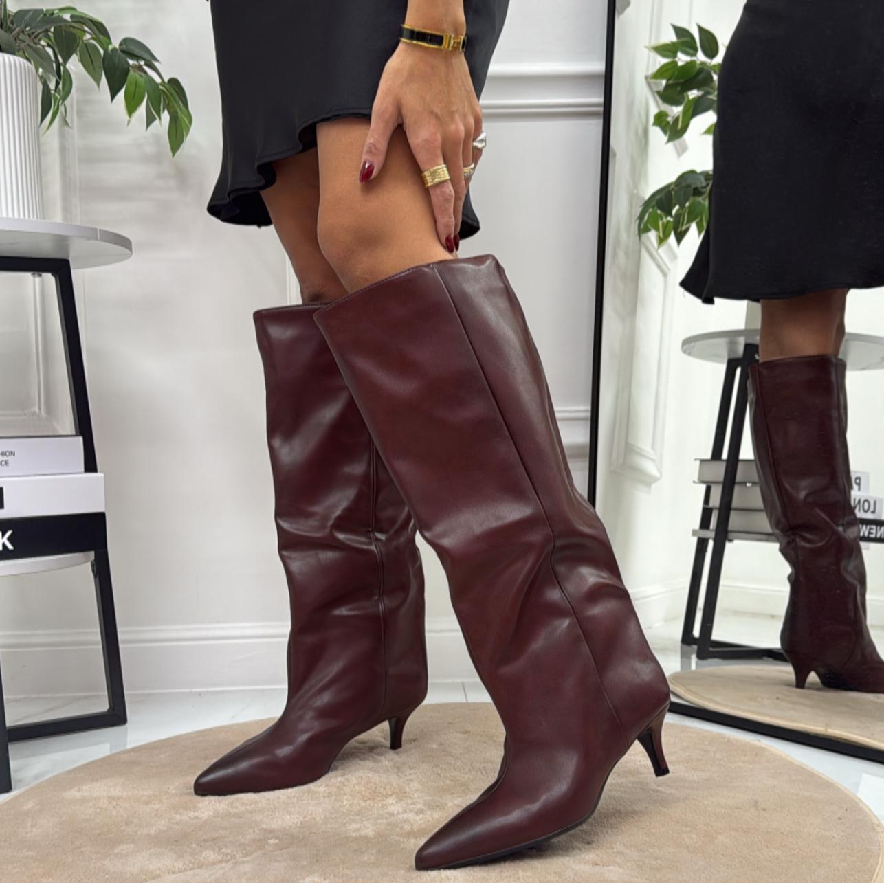 Tahiti - Stivale Donna Alto Tacco Punta Casual Elegante Bordeaux