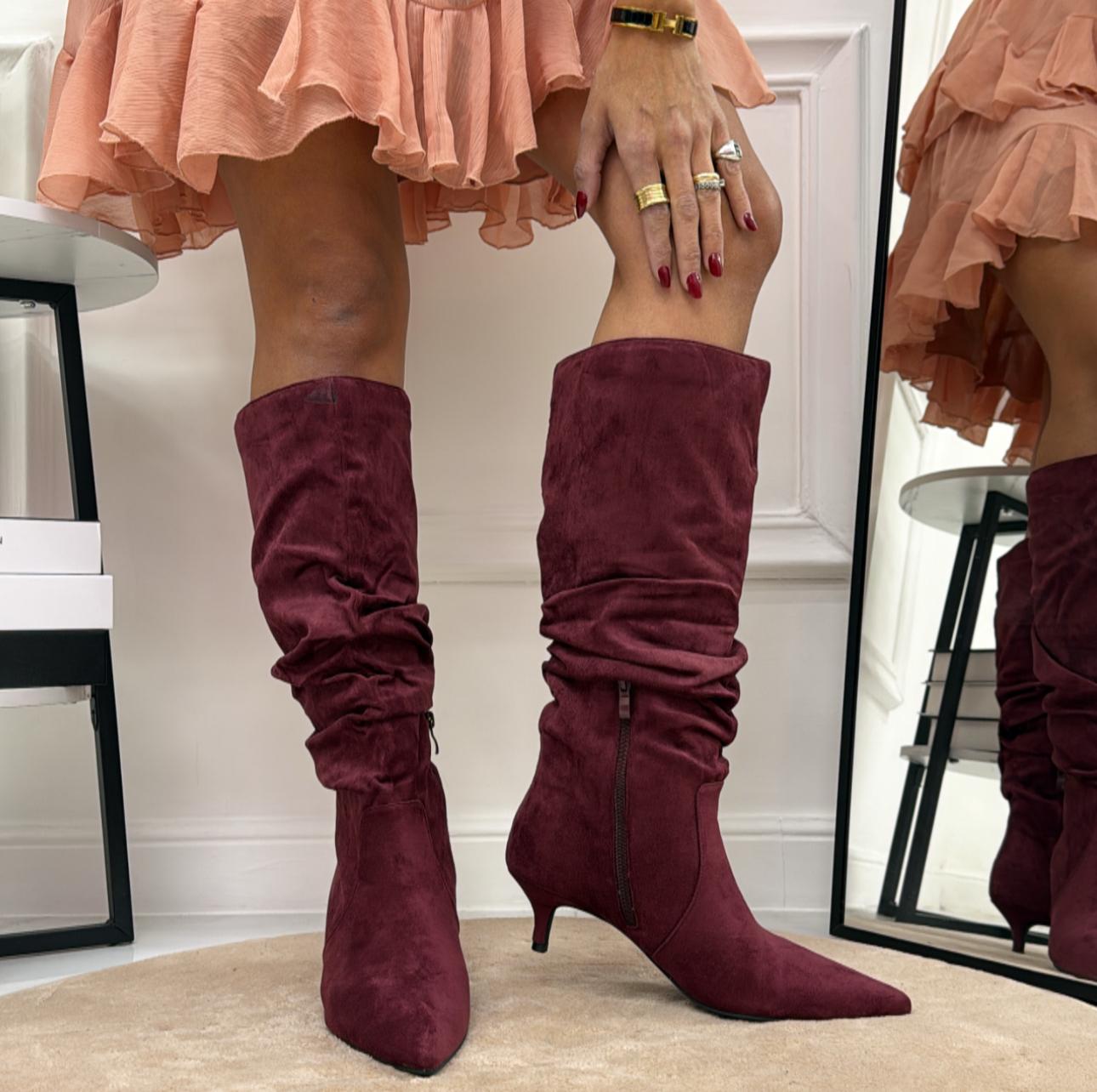 Milly - Stivale Donna Alto Tacco Punta Casual Elegante Bordeaux