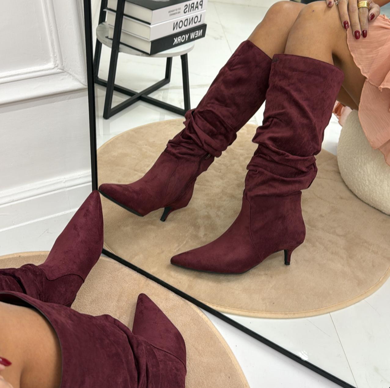 Milly - Stivale Donna Alto Tacco Punta Casual Elegante Bordeaux