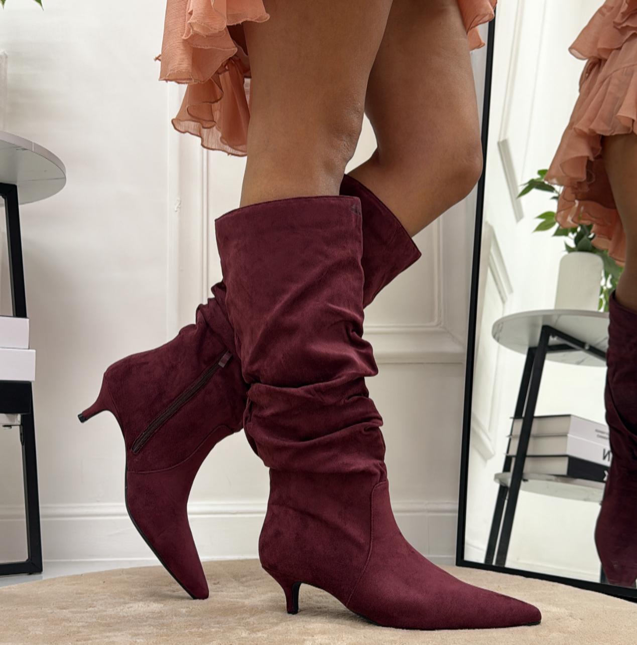 Milly - Stivale Donna Alto Tacco Punta Casual Elegante Bordeaux