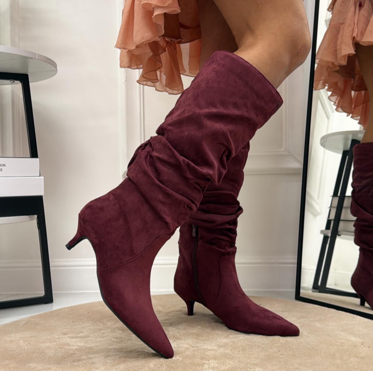 Milly - Stivale Donna Alto Tacco Punta Casual Elegante Bordeaux