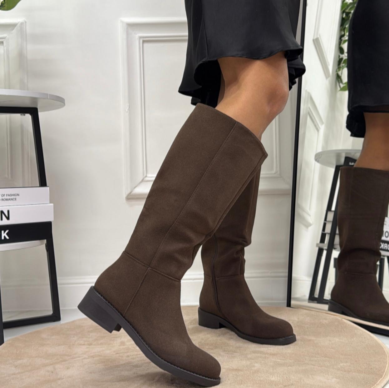 Tessa - Stivale Donna Alto Punta Casual Elegante Marrone