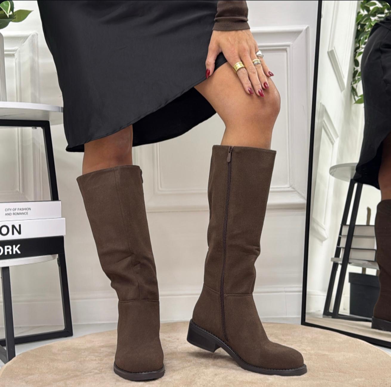 Tessa - Stivale Donna Alto Punta Casual Elegante Marrone