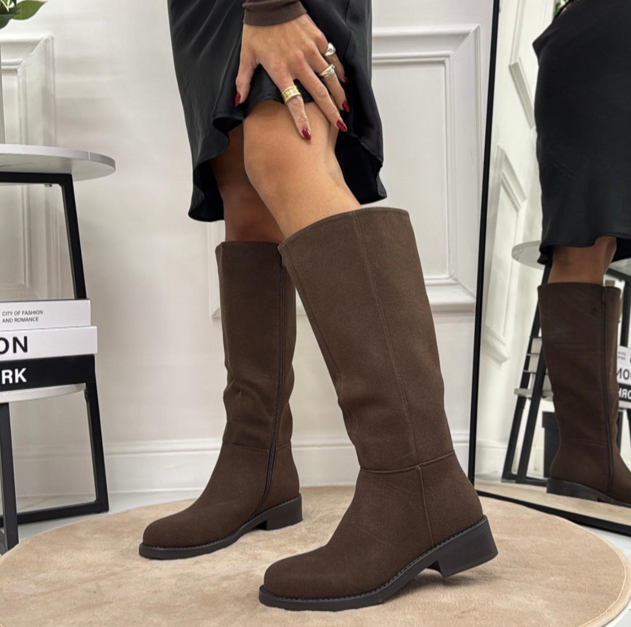 Tessa - Stivale Donna Alto Punta Casual Elegante Marrone