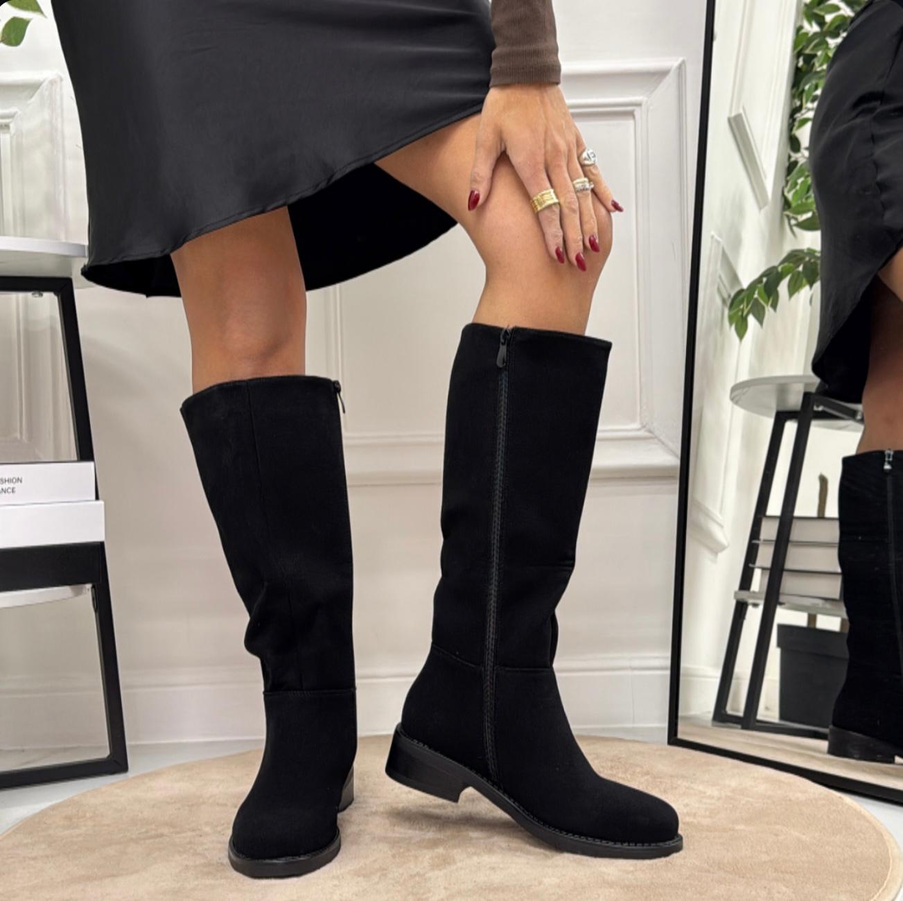 Tessa - Stivale Donna Alto Punta Casual Elegante Nero