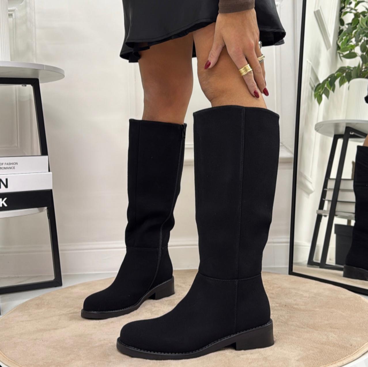 Tessa - Stivale Donna Alto Punta Casual Elegante Nero