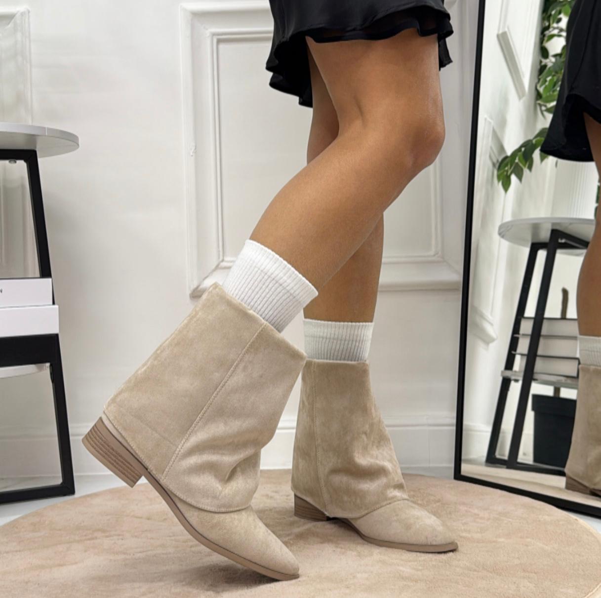 Trasy - Stivaletto Donna Scarpa Punta Casual Comodo Beige