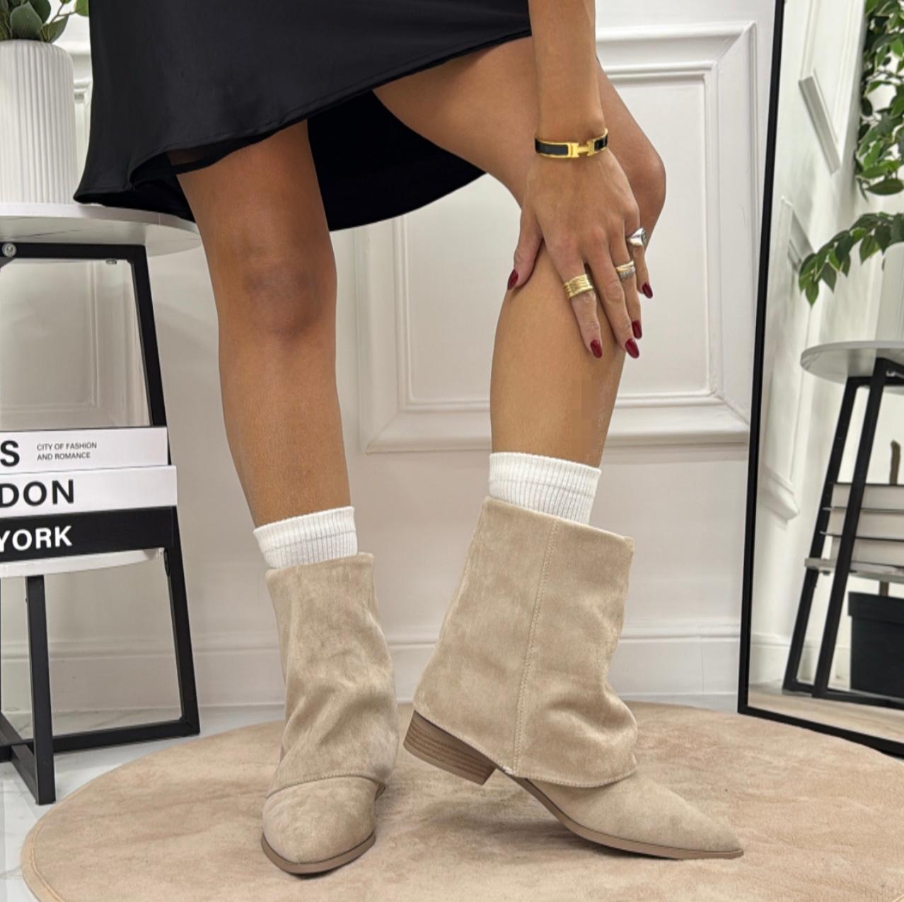 Trasy - Stivaletto Donna Scarpa Punta Casual Comodo Beige