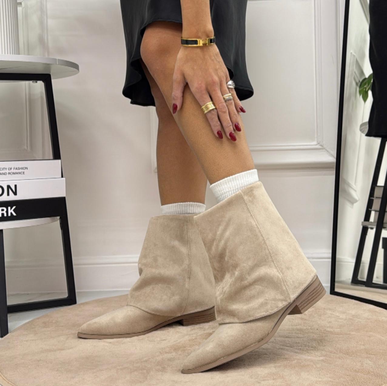 Trasy - Stivaletto Donna Scarpa Punta Casual Comodo Beige