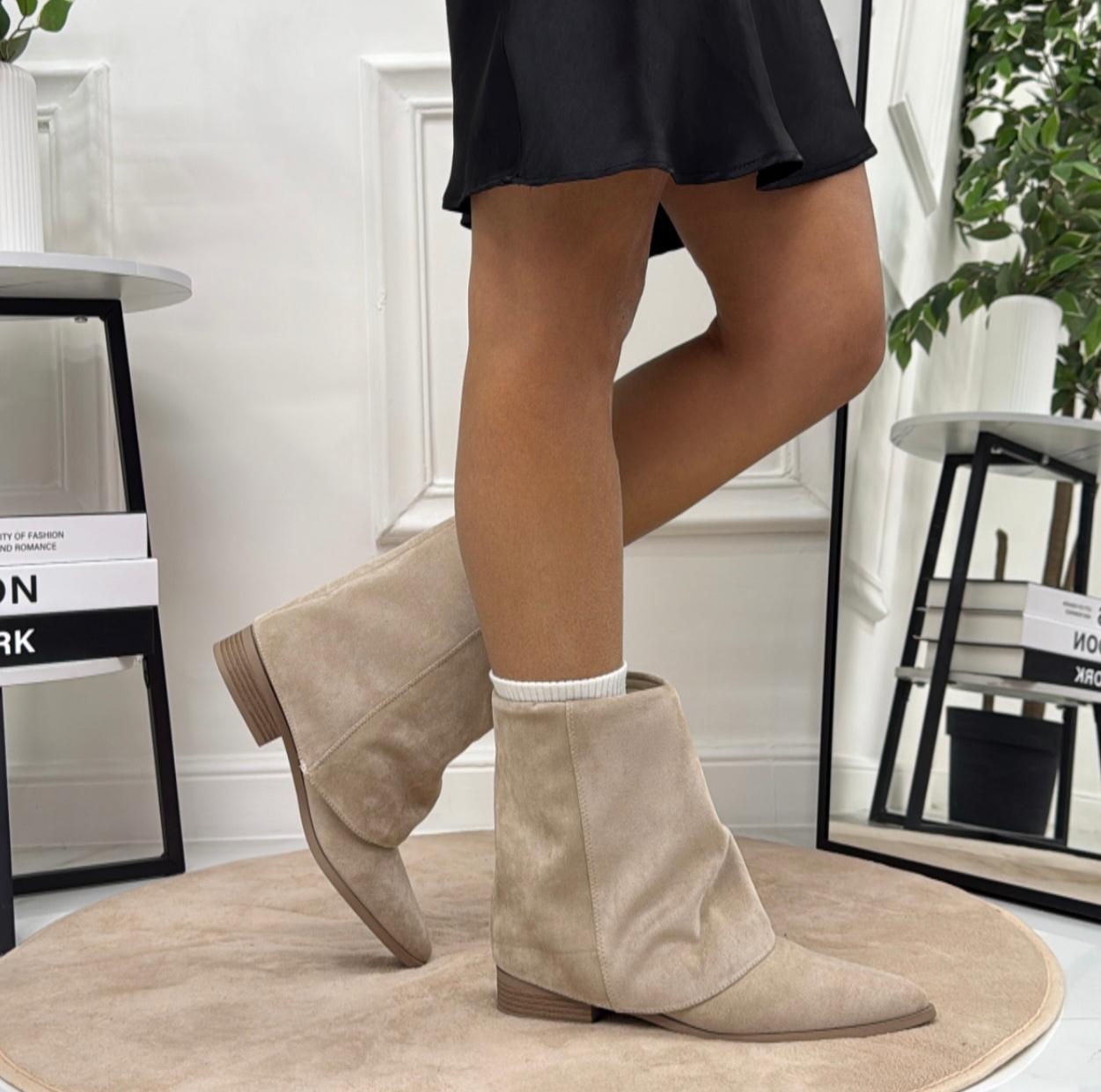 Trasy - Stivaletto Donna Scarpa Punta Casual Comodo Beige