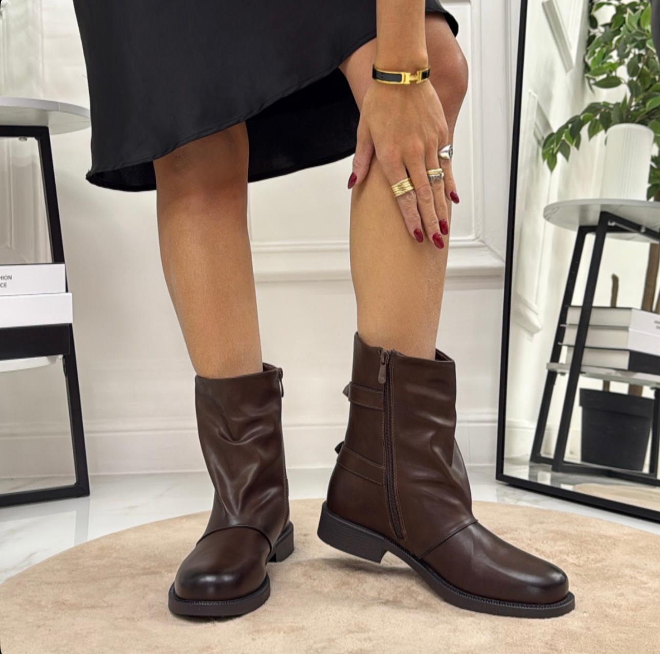 Beyoncè - Stivaletti Donna Anfibio Basso Fibbie Marrone