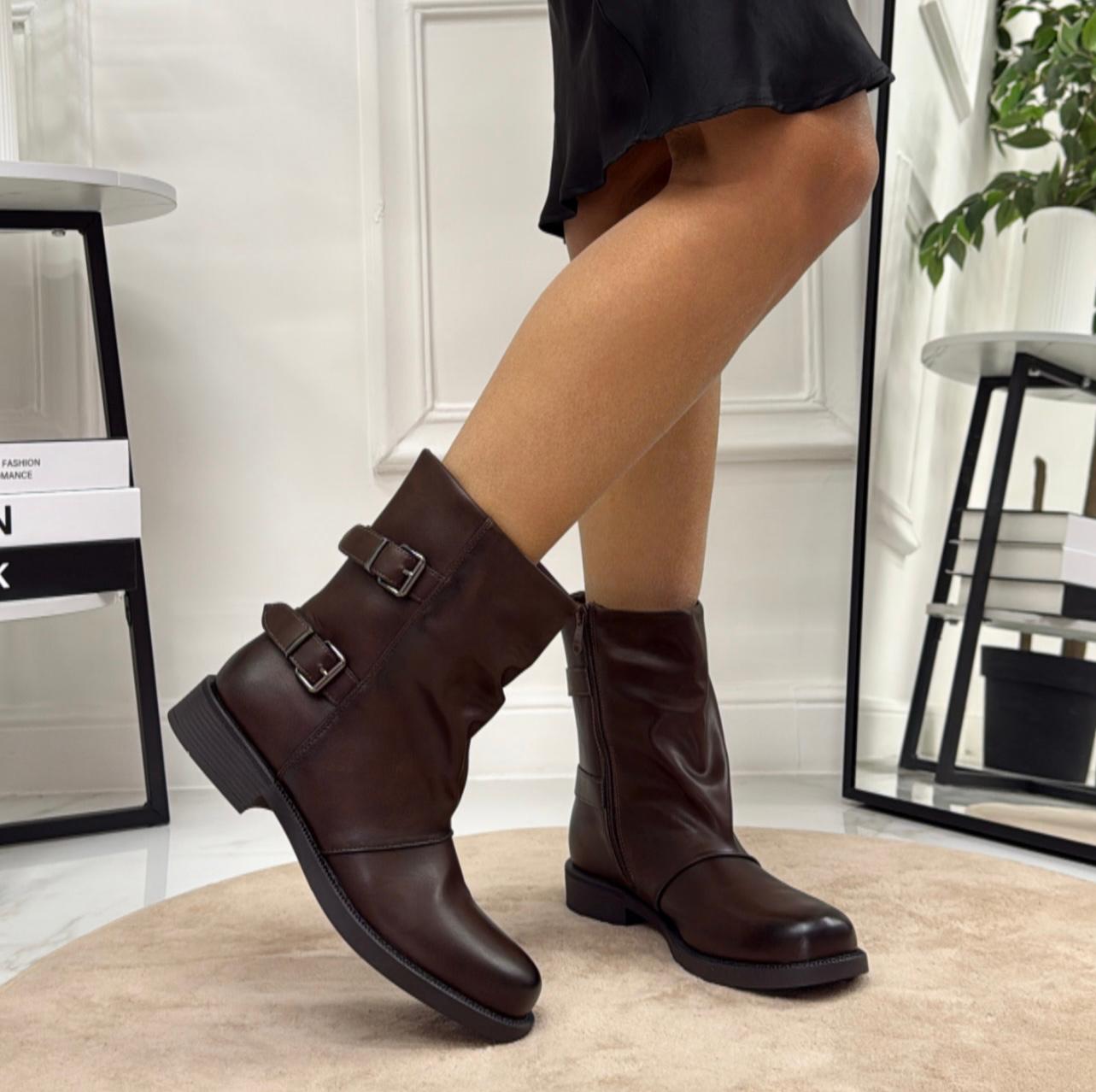 Beyoncè - Stivaletti Donna Anfibio Basso Fibbie Marrone