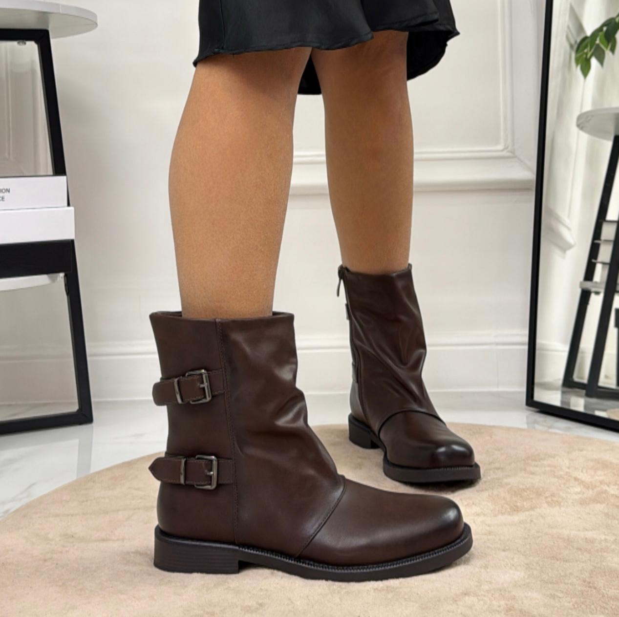 Beyoncè - Stivaletti Donna Anfibio Basso Fibbie Marrone