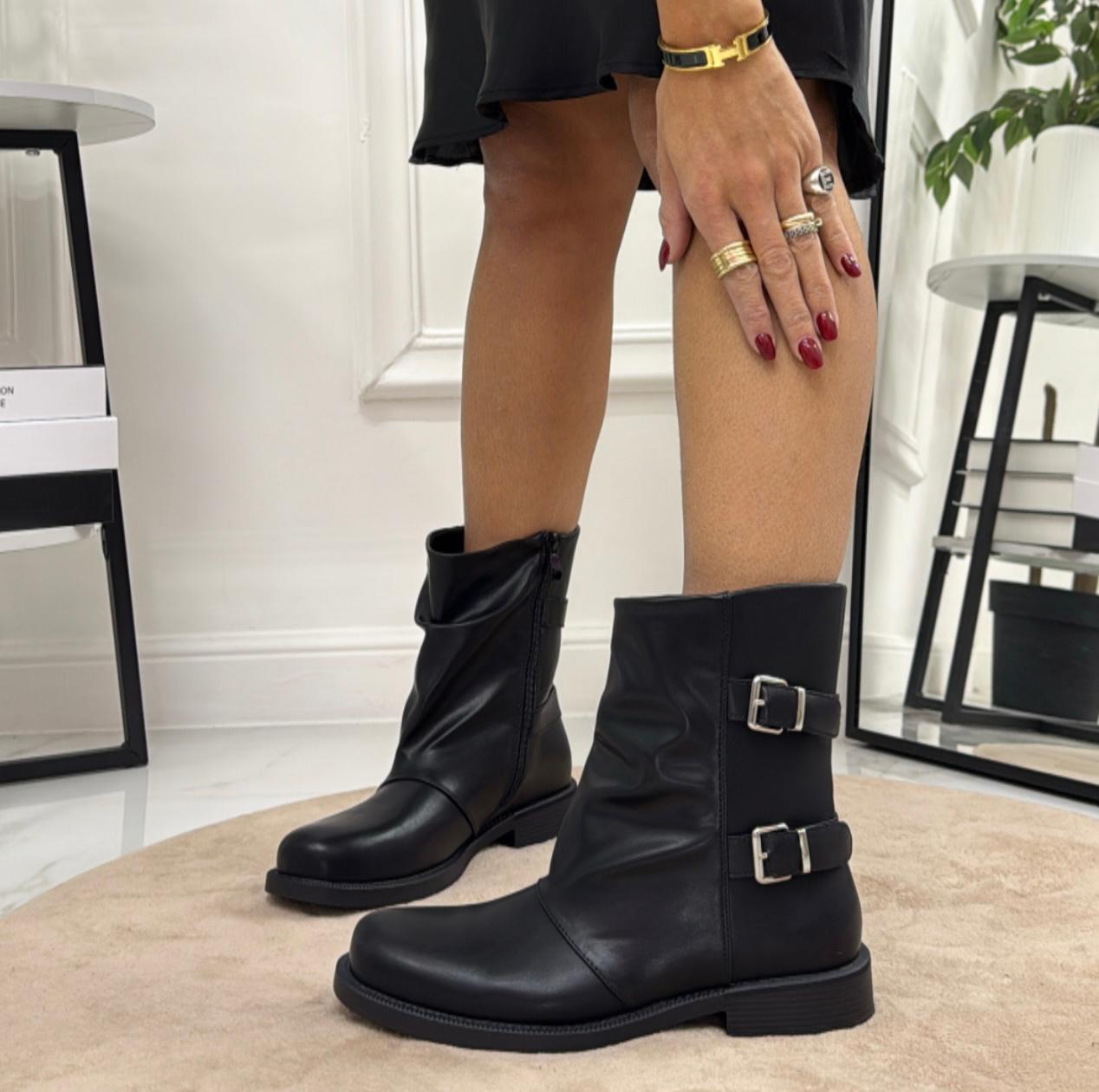 Beyoncè - Stivaletti Donna Anfibio Basso Fibbie Nero