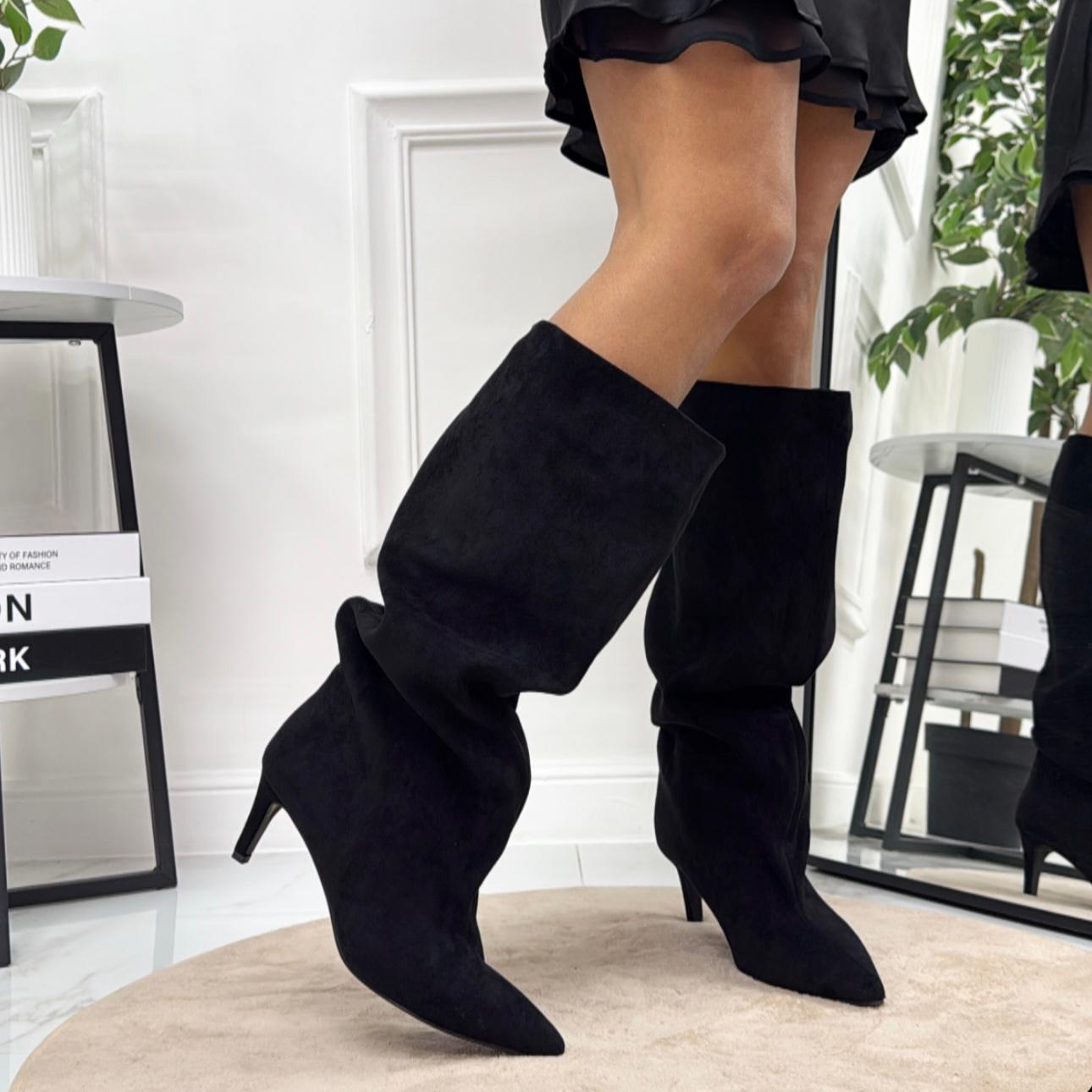 Tamara - Stivale Donna Alto Tacco Punta Casual Elegante Nero