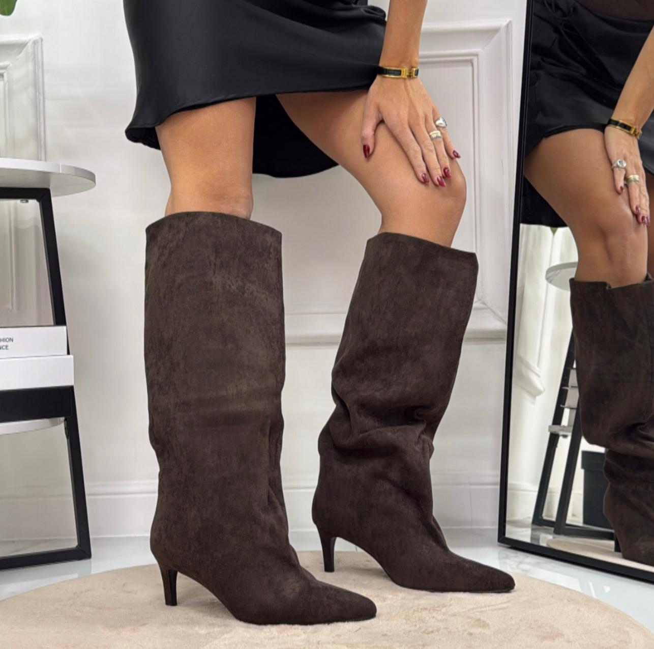 Tamara - Stivale Donna Alto Tacco Punta Casual Elegante Marrone