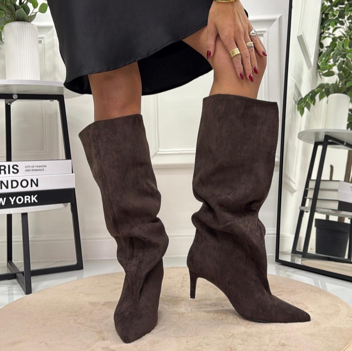 Tamara - Stivale Donna Alto Tacco Punta Casual Elegante Marrone