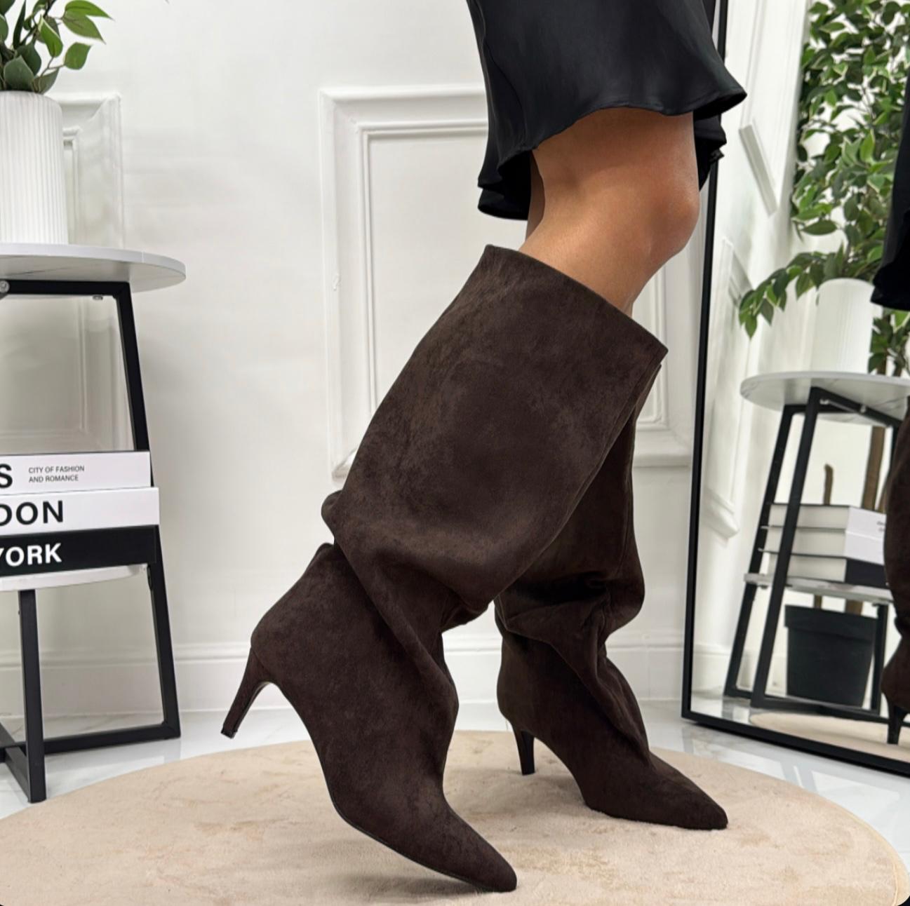 Tamara - Stivale Donna Alto Tacco Punta Casual Elegante Marrone