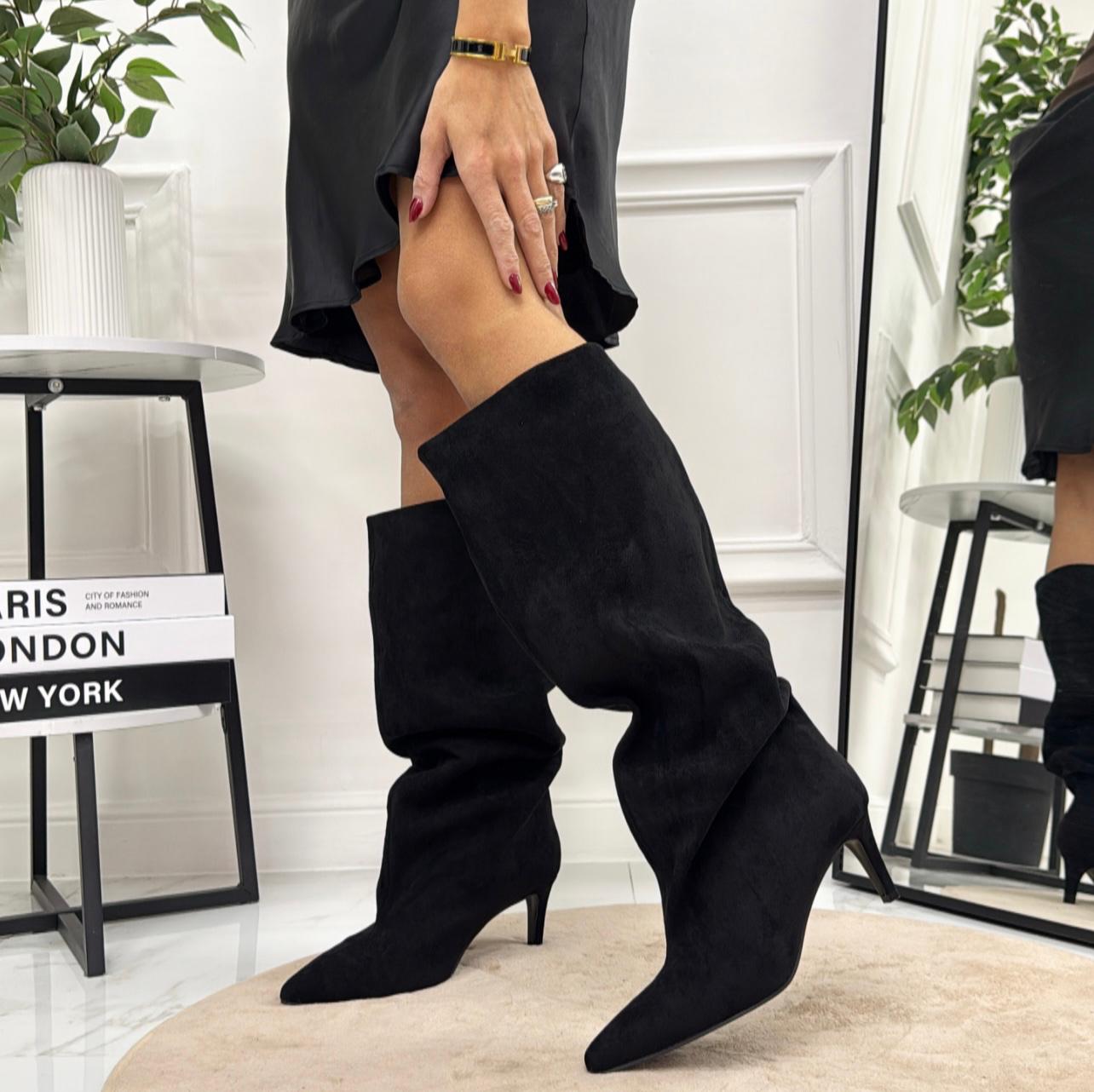 Tamara - Stivale Donna Alto Tacco Punta Casual Elegante Nero