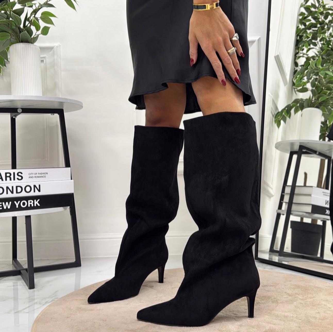 Tamara - Stivale Donna Alto Tacco Punta Casual Elegante Nero