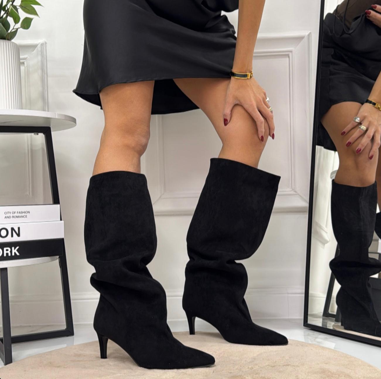 Tamara - Stivale Donna Alto Tacco Punta Casual Elegante Nero