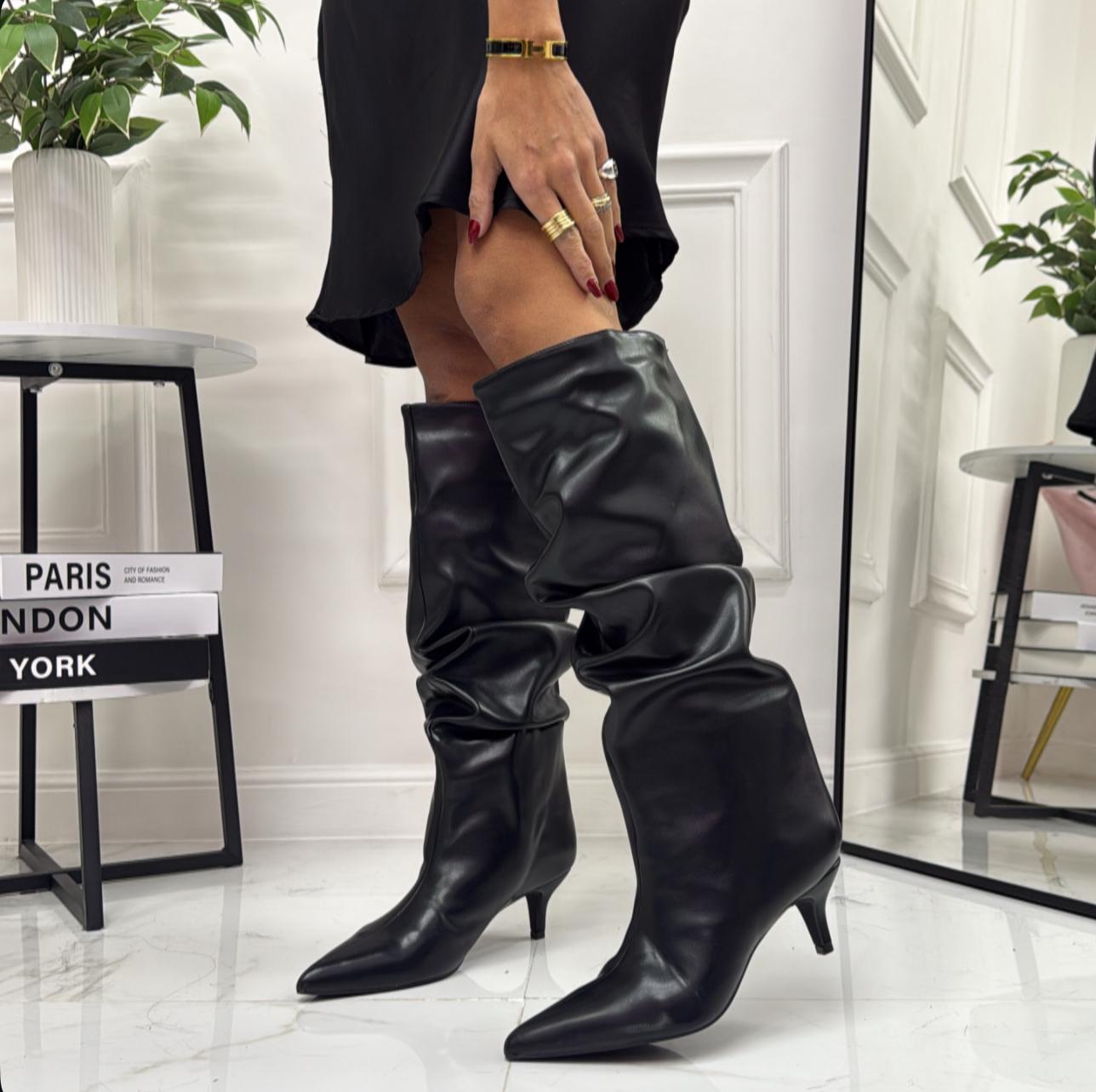 Silvia - Stivale Donna Alto Tacco Punta Casual Elegante Nero