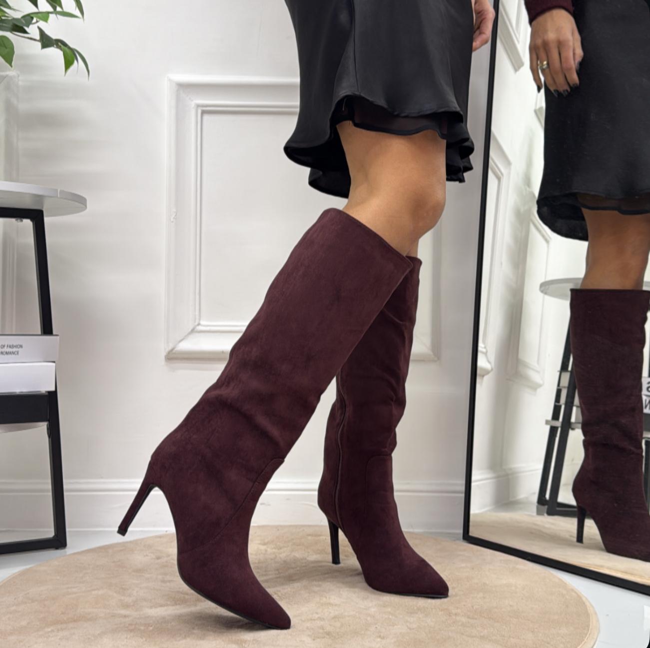 Annie - Stivale Donna Alto Tacco Punta Casual Elegante Bordeaux