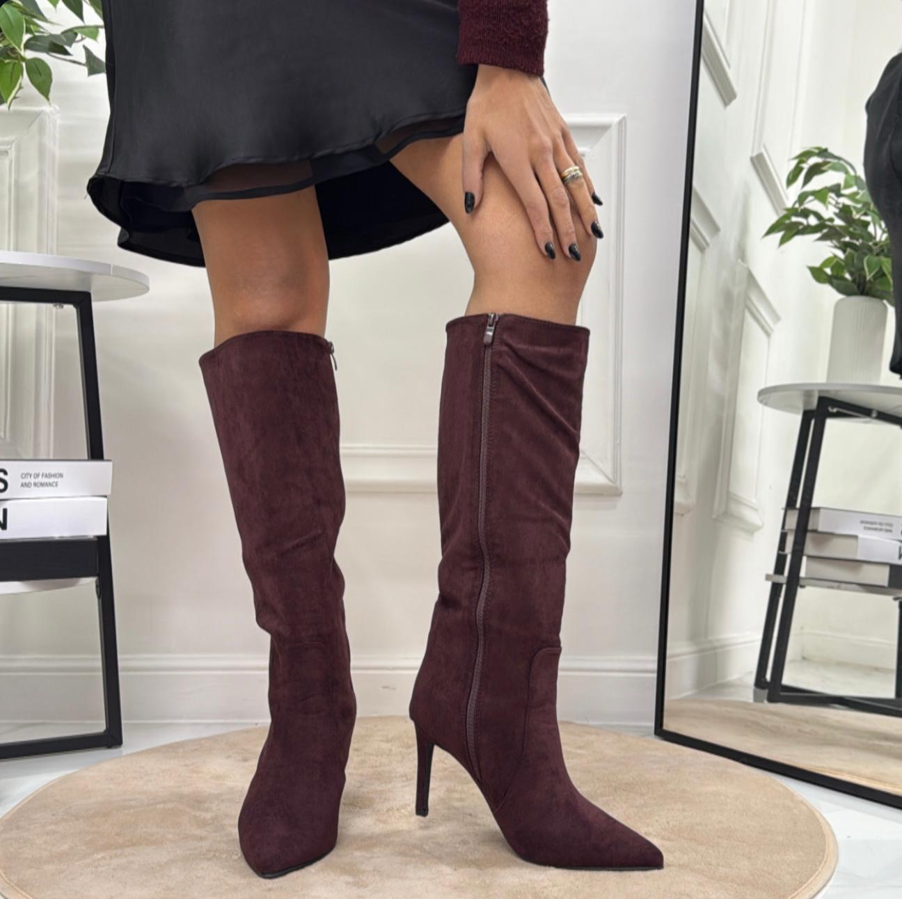 Annie - Stivale Donna Alto Tacco Punta Casual Elegante Bordeaux