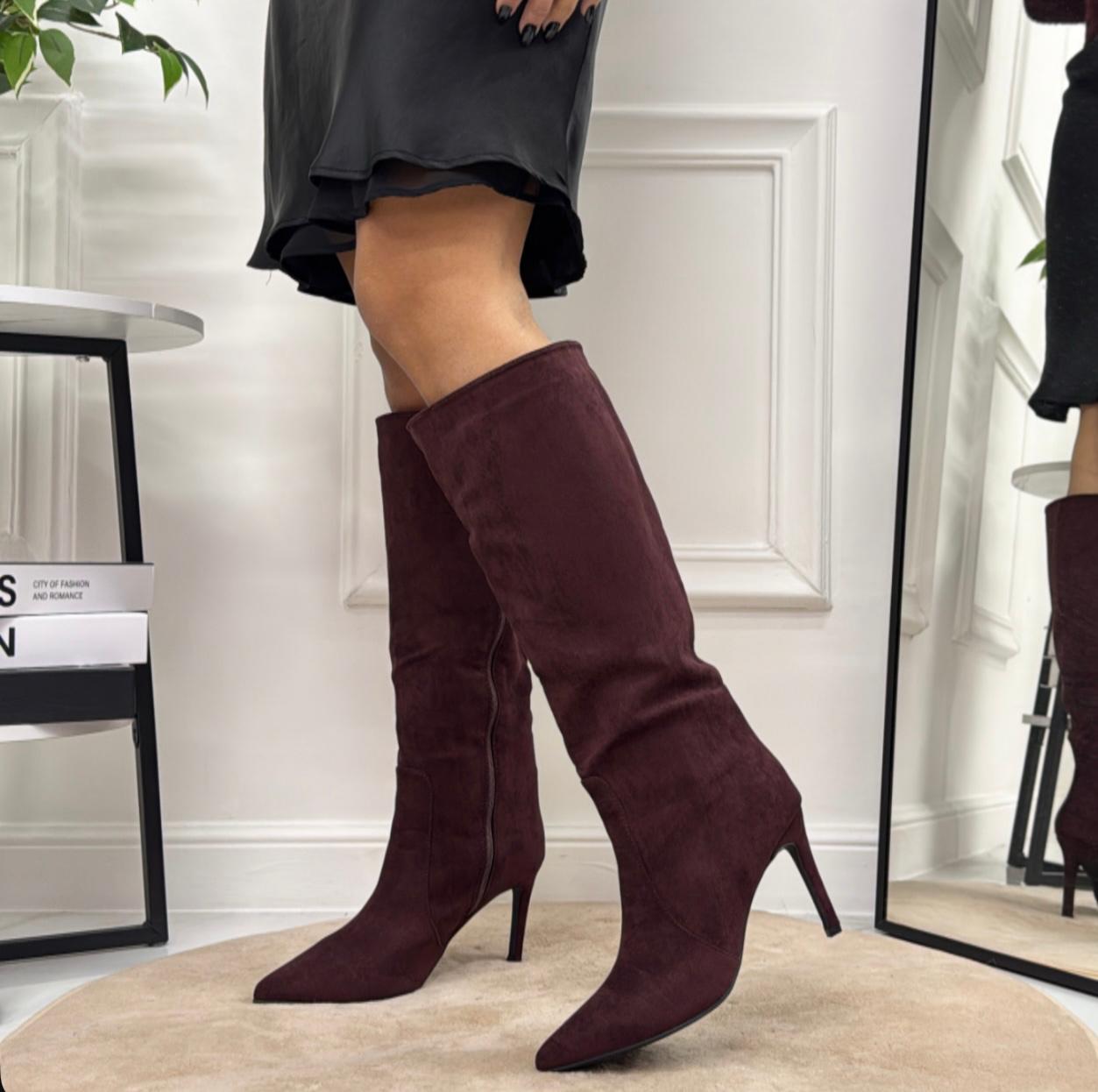 Annie - Stivale Donna Alto Tacco Punta Casual Elegante Bordeaux