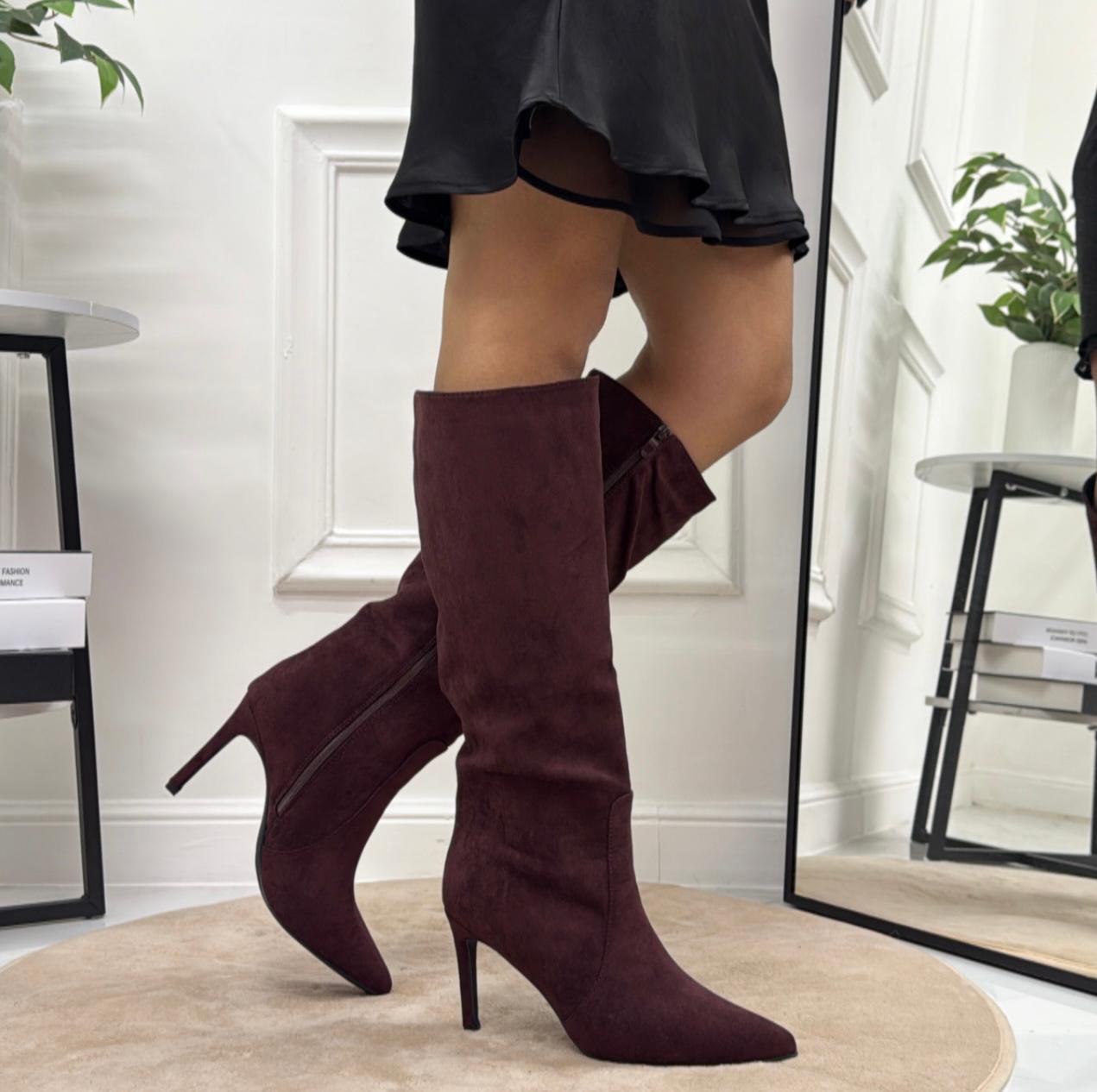 Annie - Stivale Donna Alto Tacco Punta Casual Elegante Bordeaux