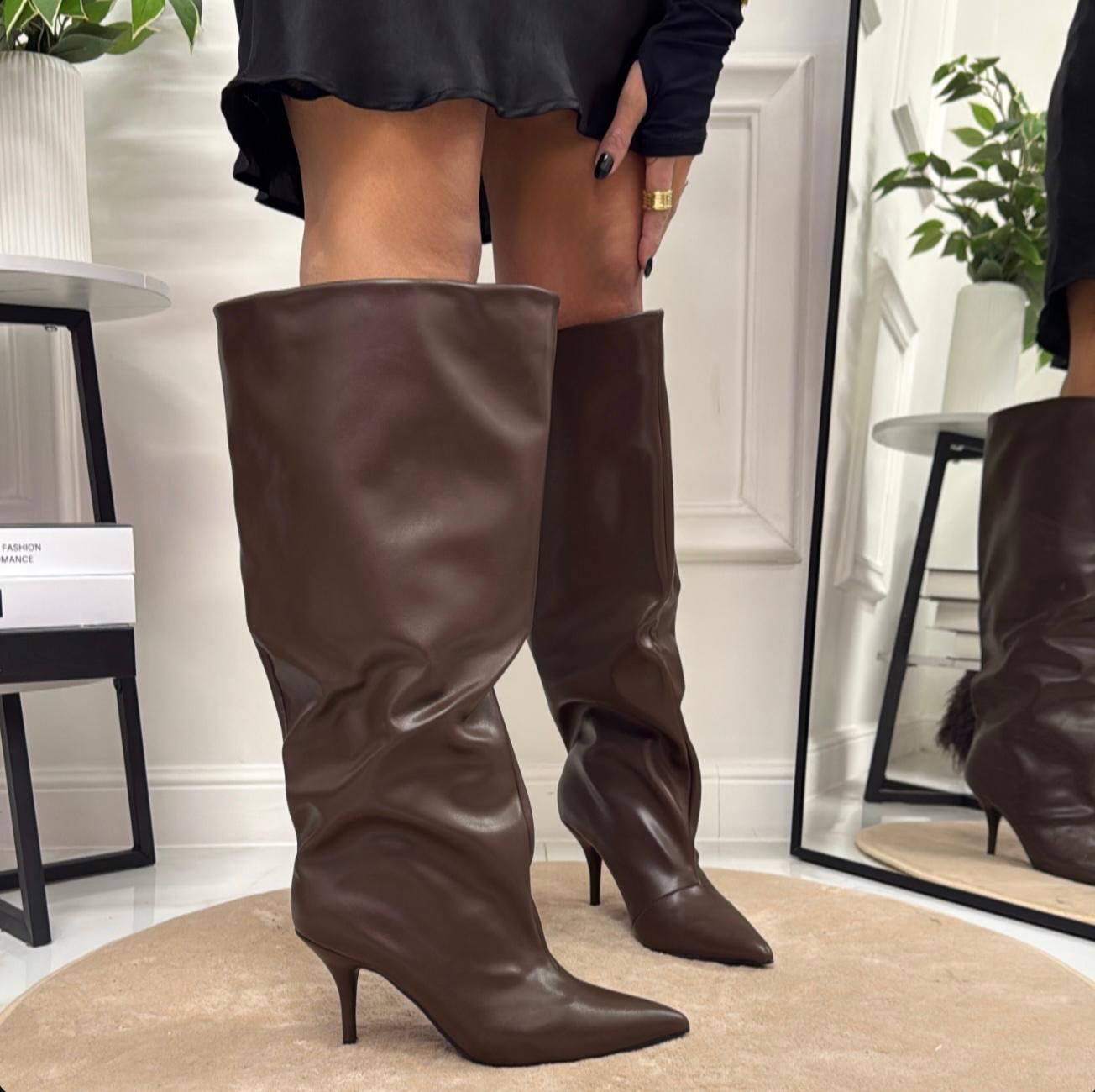 Tam - Stivale Donna Alto Tacco Punta Casual Elegante Marrone