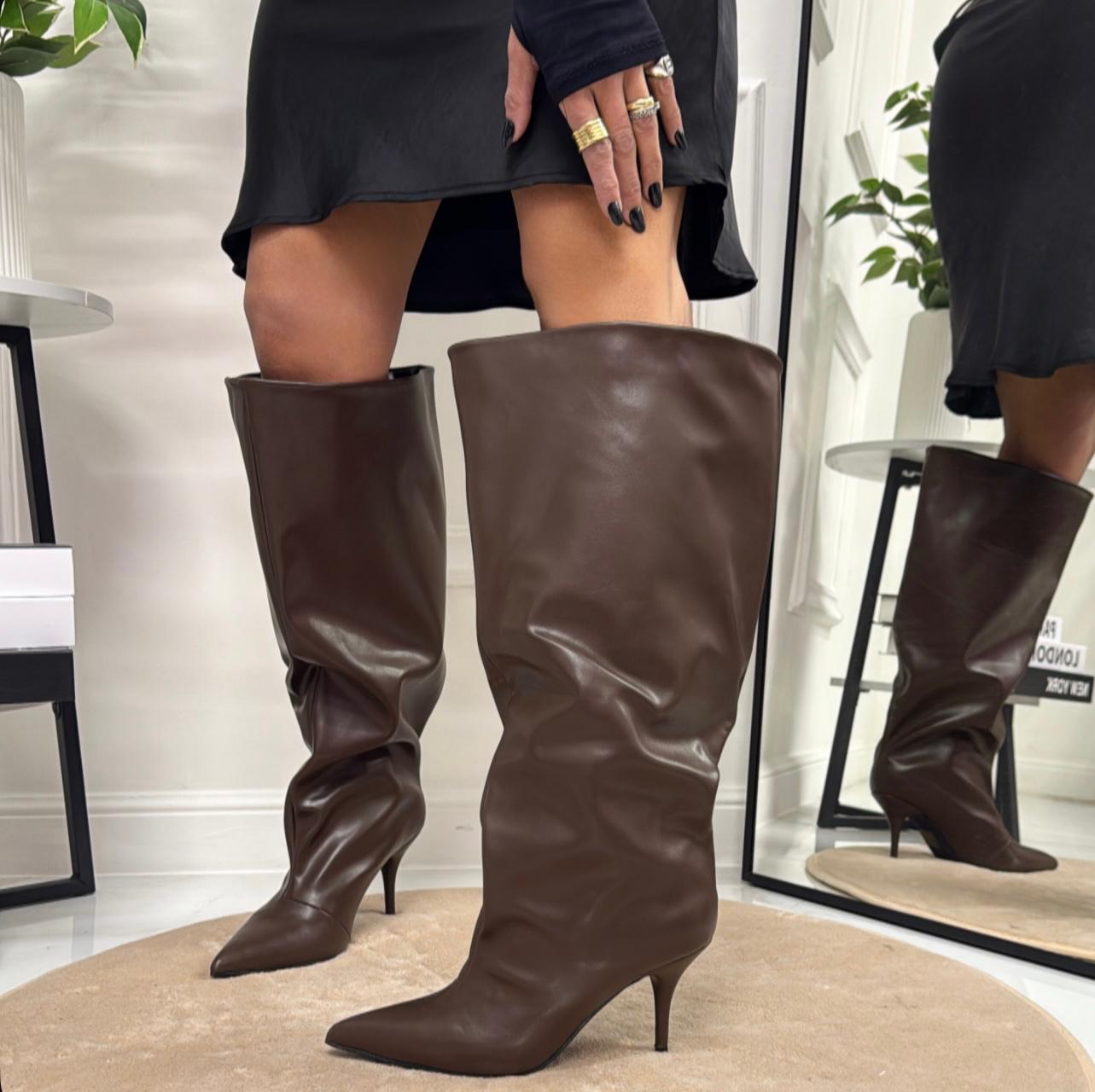 Tam - Stivale Donna Alto Tacco Punta Casual Elegante Marrone