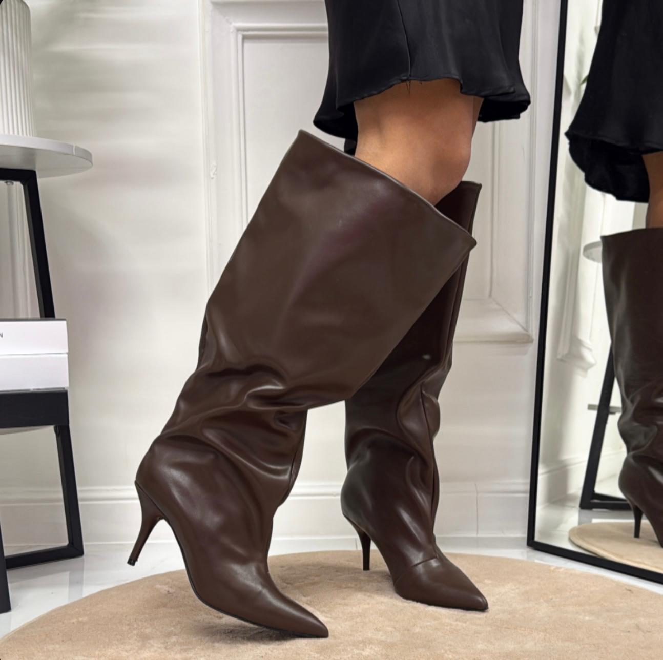 Tam - Stivale Donna Alto Tacco Punta Casual Elegante Marrone