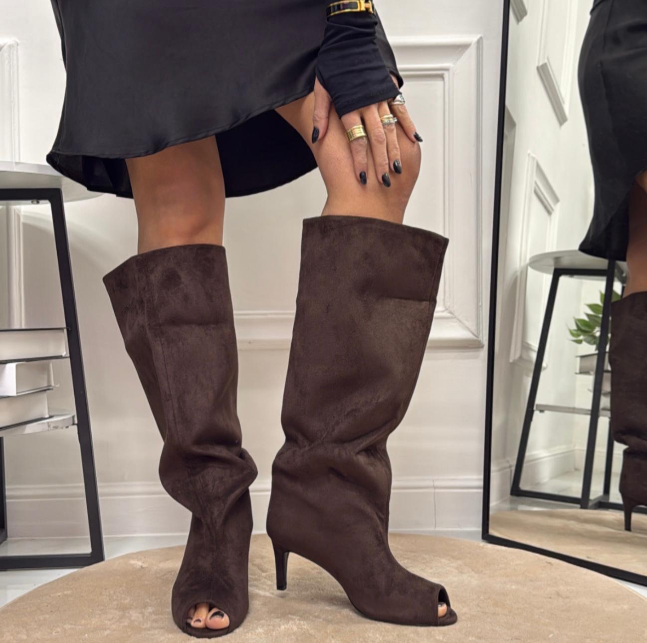 Miry - Stivali Donna Alto Tacco Punta Casual Elegante Marrone