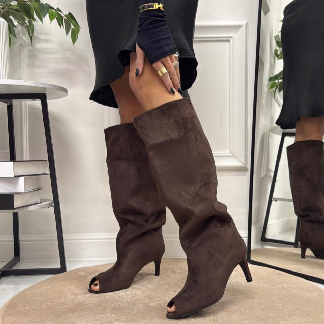 Miry - Stivali Donna Alto Tacco Punta Casual Elegante Marrone