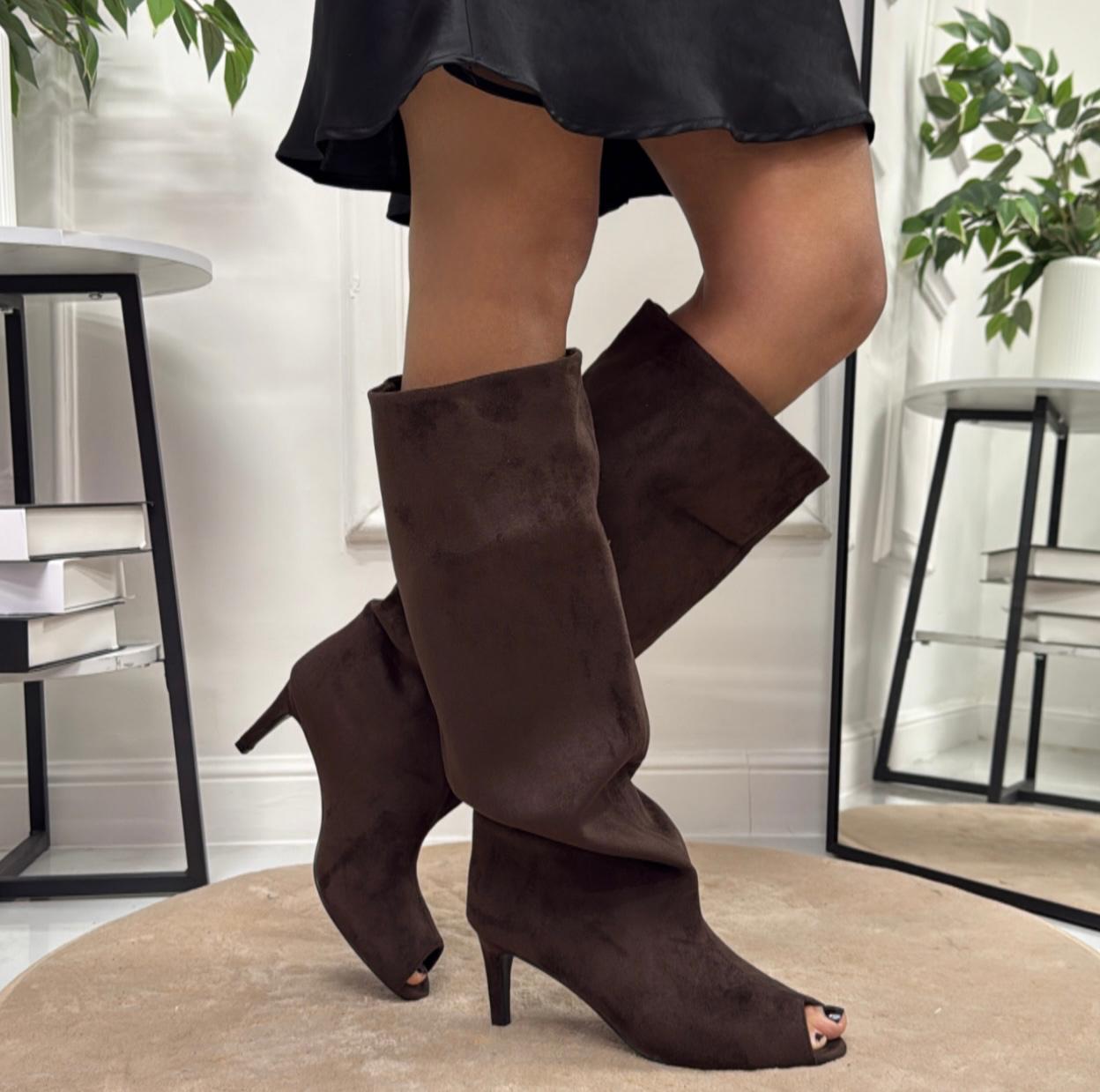 Miry - Stivali Donna Alto Tacco Punta Casual Elegante Marrone