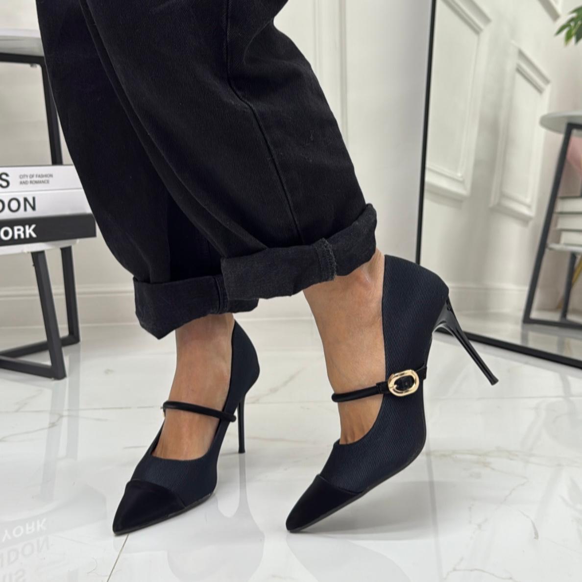 Raya - Décolleté Donna Cinturino Tacco Spillo Elegante Nero – Primi Tacchi