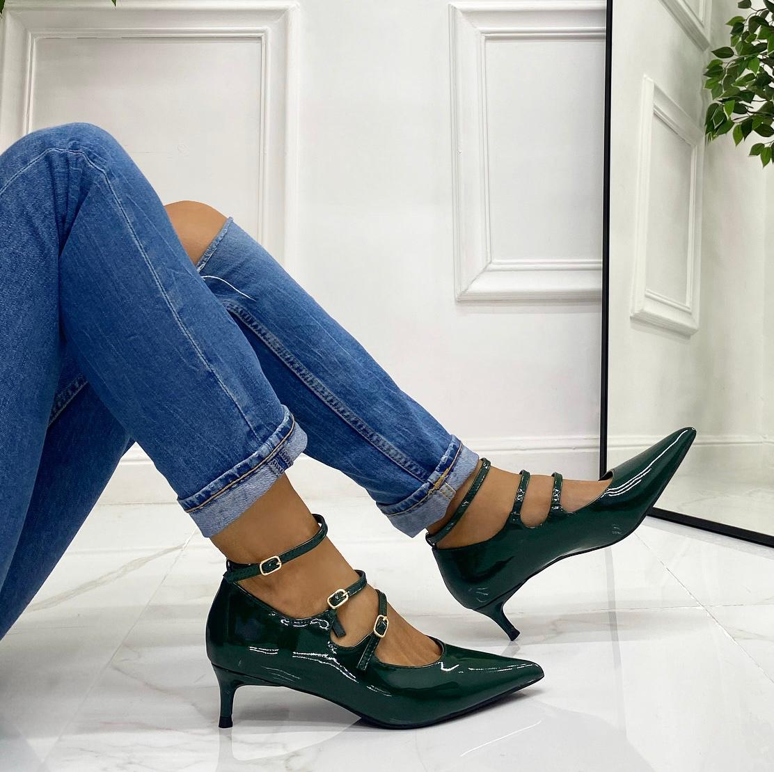 Eva - Décolleté Donna Cinturini Tacco Spillo Elegante Vernice Verde