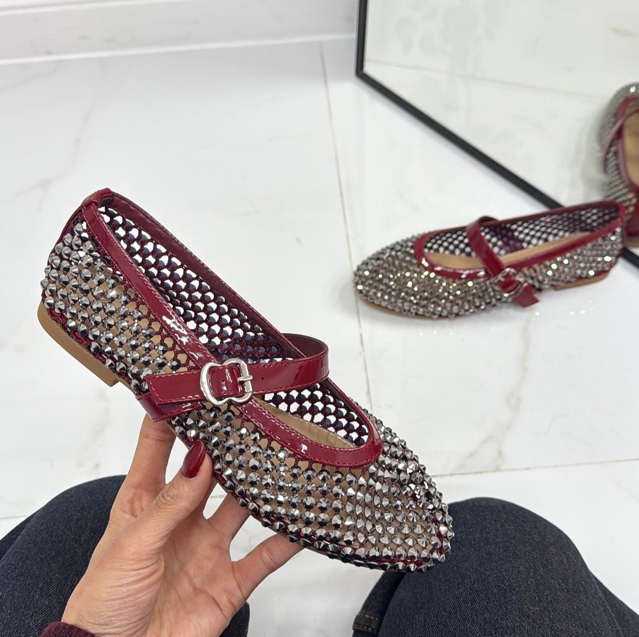 Marina - Scarpe Donna Ballerine Casual Strass Rosse