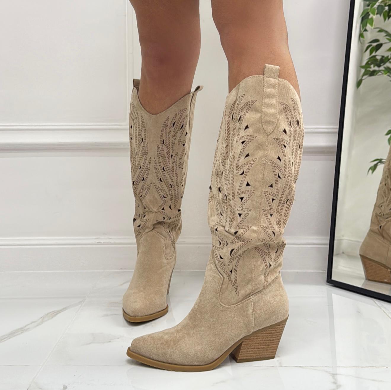 Aria - Stivale Alto Tacco Donna Texani Khaki