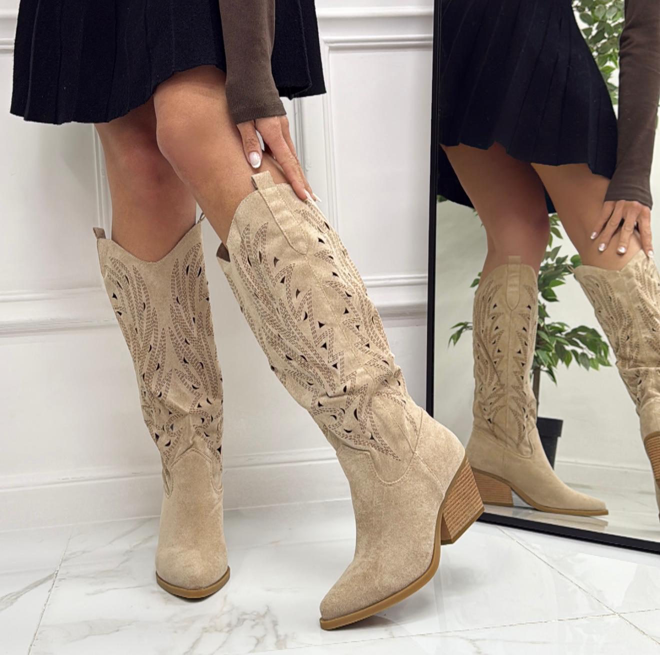Aria - Stivale Alto Tacco Donna Texani Khaki