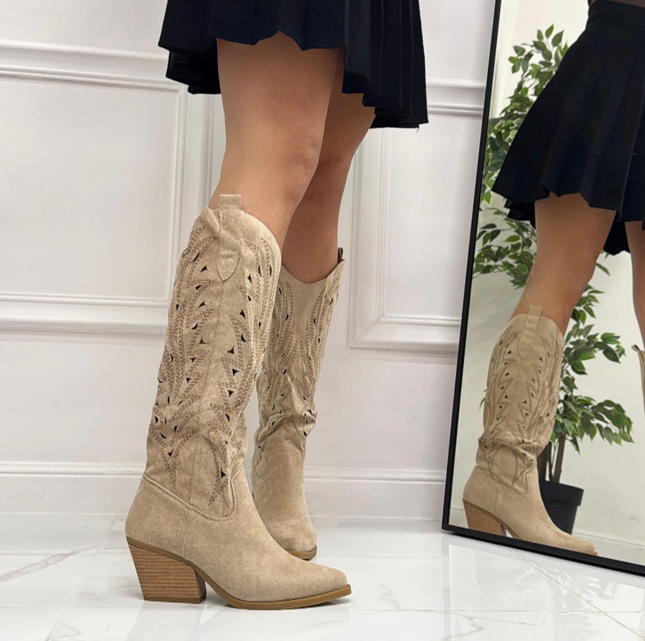 Aria - Stivale Alto Tacco Donna Texani Khaki