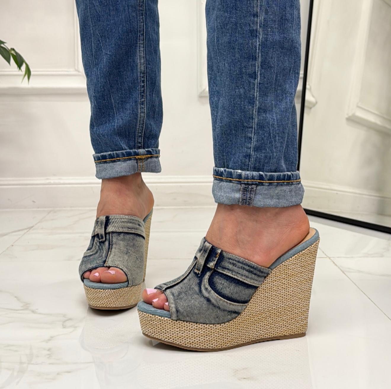 Ary - Sandalo Zeppa Donna Punta Tallone Jeans