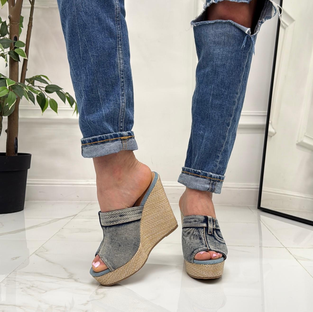 Ary - Sandalo Zeppa Donna Punta Tallone Jeans