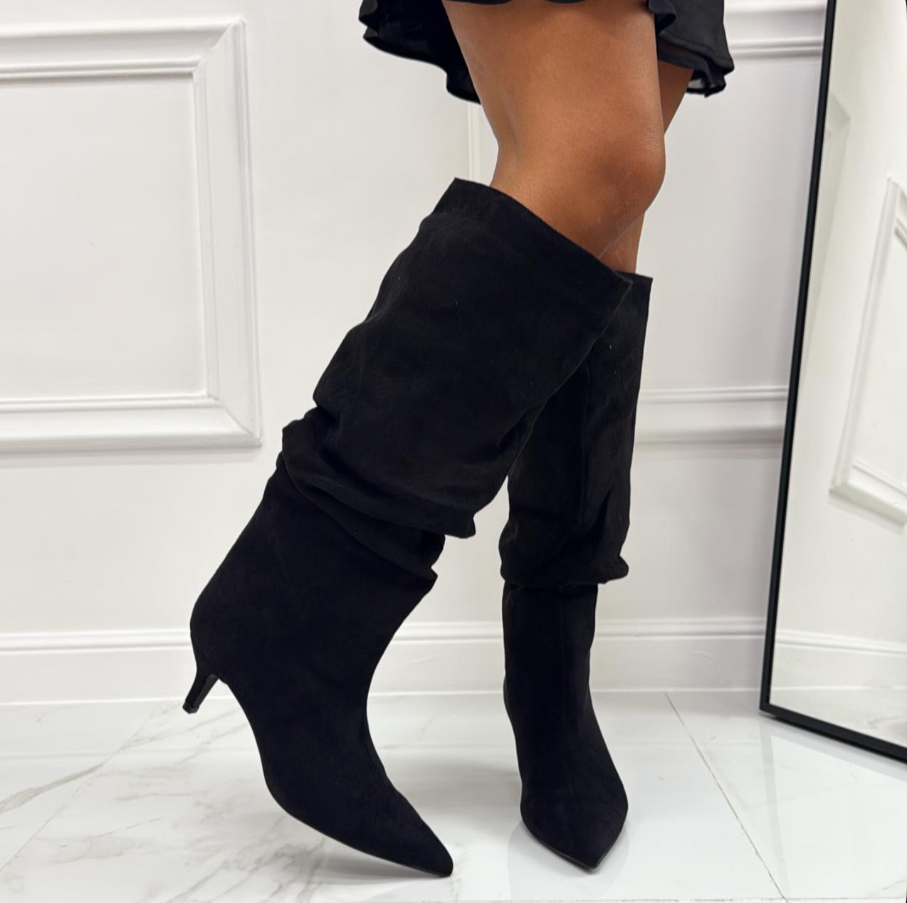Nayla - Stivale Donna Alto Tacco Punta Casual Elegante Nero